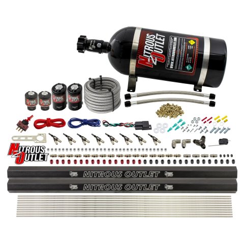 Nitrous Outlet Oxide Systems 00-10475-H-R-10 8 Cyl 4 Sol Direct Port Sys w/ Dual Rails Hi PSI(10Lb Bottle)(90° Noz)