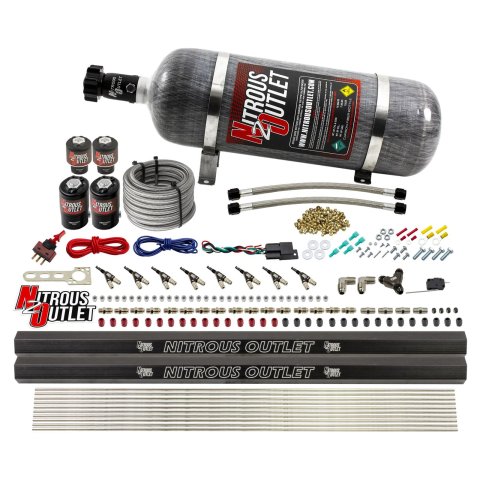 Nitrous Outlet Oxide Systems 00-10475-H-R-12 8 Cyl 4 Sol Direct Port Sys w/ Dual Rails Hi PSI(12Lb Bottle)(90° Noz)