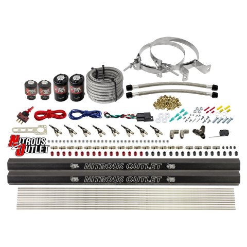 Nitrous Outlet Oxide Systems 00-10475-L-R-00 8 Cyl 4 Sol Direct Port Sys w/ Dual Rails Hi PSI(No Bottle)(90° Noz)