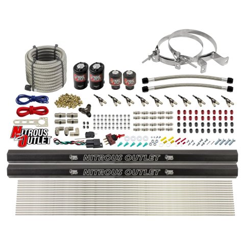 Nitrous Outlet Oxide Systems 00-10497-R-00 10 Cyl 4 Sol Direct Port Sys w/ Dual Rail Hi PSI(No Bottle)(90° Noz)
