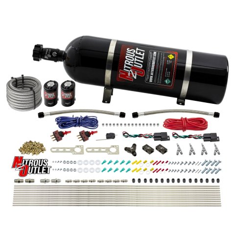 Nitrous Outlet 4-Cylinder Direct Port Systems 00-10360-SBT-DS-15 Dry EFI DS 4 Cyl 2Sol Sys w/ Dist Blocks (15Lb Bottle)(SBT Noz)