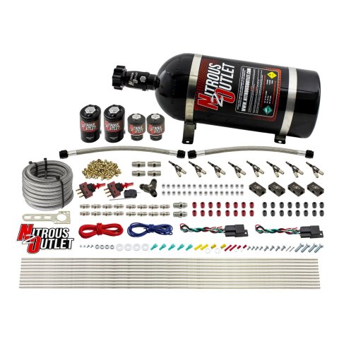 Nitrous Outlet Oxide Systems 00-10362-ALC-DS-10 DS 4Cyl 4Sol Direct Port Sys w/ Dist Blocks ALC Low PSI(10Lb Bottle)90° Noz