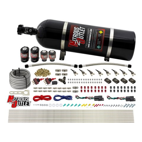 Nitrous Outlet Oxide Systems 00-10362-ALC-DS-15 DS 4Cyl 4Sol Direct Port Sys w/ Dist Blocks ALC Low PSI(15Lb Bottle)90° Noz