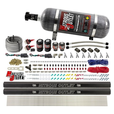 Nitrous Outlet Oxide Systems 00-10362-ALC-SBT-DS-12 DS 4Cyl 4Sol Direct Port Sys w/ Dist Blocks ALC Low PSI(12Lb Bottle)SBT Noz