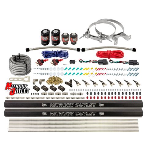 Nitrous Outlet Direct Port Systems 00-10362-R-DS-00 DS 4 Cyl 4 Sol Sys w/ Dual Rails Low PSI(No Bottle)(90° Noz)