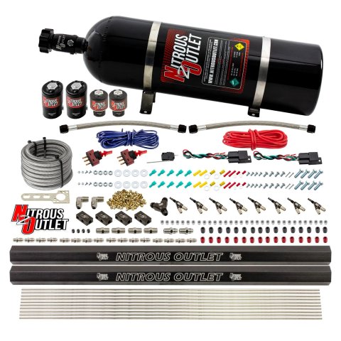 Nitrous Outlet Direct Port Systems 00-10362-R-DS-15 DS 4 Cyl 4 Sol Sys w/ Dual Rails Low PSI(15Lb Bottle)(90° Noz)
