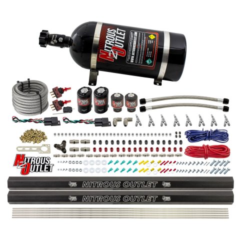 Nitrous Outlet Oxide Systems 00-10363-E85-DS-10 DS 4Cyl 4Sol Direct Port Sys w/Dist Blocks E85 Hi PSI(10Lb Bottle)(90° Noz)