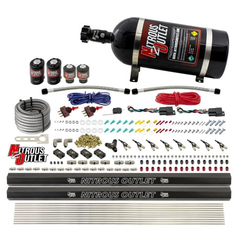 Nitrous Outlet Oxide Systems 00-10363-R-DS-10 DS 4 Cyl 4 Sol Direct Port Sys w/ Dual Rails Hi PSI(10Lb Bottle)(90° Noz)