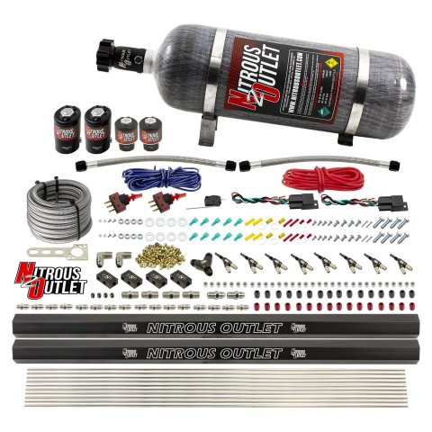 Nitrous Outlet Oxide Systems 00-10363-R-DS-12 DS 4 Cyl 4 Sol Direct Port Sys w/ Dual Rails Hi PSI(12Lb Bottle)(90° Noz)