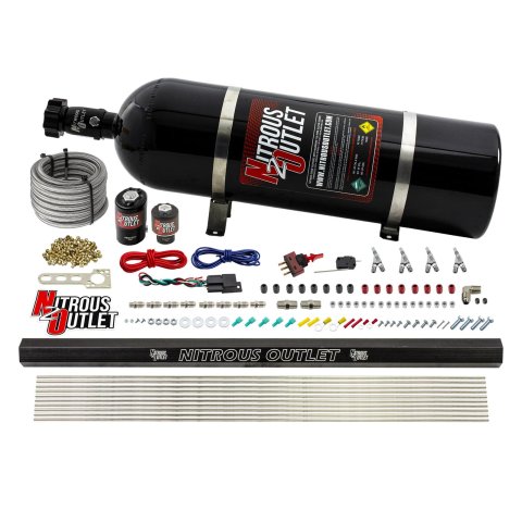 Nitrous Outlet Oxide Systems 00-10363-R-SBT-15 4 Cyl 2 Sol Direct Port Sys w/ Single Rail Hi PSI(15Lb Bottle)(SBT Noz)
