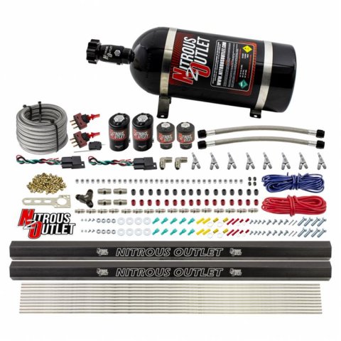 Nitrous Outlet Oxide Systems 00-10363-R-SBT-DS-12 DS 4 Cyl 4 Sol Direct Port Sys w/ Dual Rails Hi PSI(12Lb Bottle)(SBT Noz)