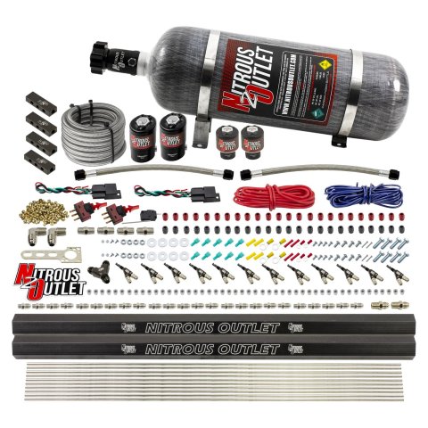 Nitrous Outlet Oxide Systems 00-10398-ALC-DS-12 DS 6Cyl 4Sol Direct Port Sys w/Dist Blocks ALC Low PSI(12Lb Bottle)90° Noz