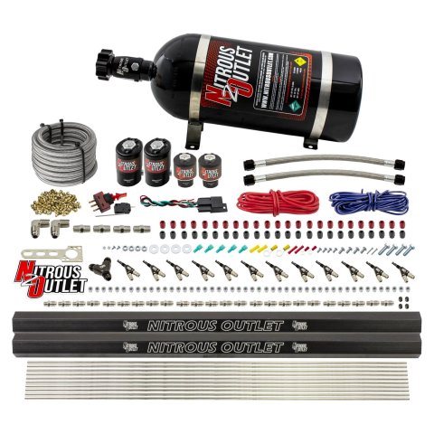 Nitrous Outlet Oxide Systems 00-10398-ALC-R-DS-10 DS 6Cyl 4Sol Direct Port Sys w/ Dual Rails ALC Low PSI(10Lb Bottle)90° Noz