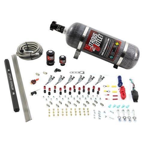 Nitrous Outlet Oxide Systems 00-10398-ALC-R-SBT-12 6 Cyl 2Sol Direct Port Sys w/ Single Rail ALC Low PSI(12Lb Bottle)(SBT Noz)