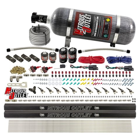 Nitrous Outlet Oxide Systems 00-10398-E85-DS-12 DS 6 Cyl 4Sol Direct Port Sys w/Dist Blocks E85 Low PSI(12Lb Bottle)90° Noz