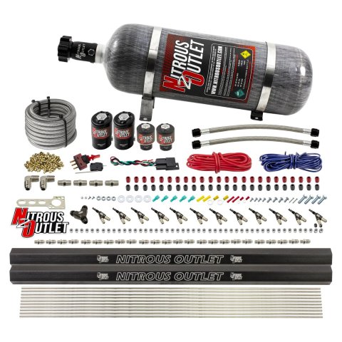 Nitrous Outlet Oxide Systems 00-10398-E85-R-DS-12 DS 6Cyl 4Sol Direct Port Sys w/ Dual Rails E85 Low PSI(12Lb Bottle) SBT Noz