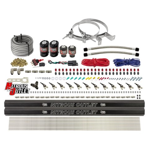 Nitrous Outlet Oxide Systems 00-10398-R-DS-00 DS 6 Cyl 4 Sol Direct Port Sys w/ Dual Rails Low PSI(No Bottle)(90° Noz)