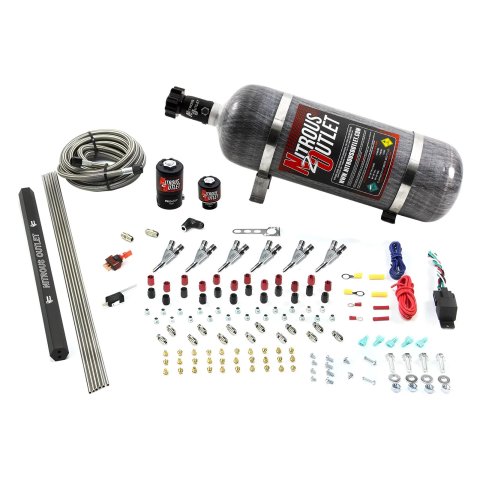 Nitrous Outlet Oxide Systems 00-10398-R-SBT-12 6 Cyl 2 Sol Direct Port Sys w/ Single Rail Low PSI(12Lb Bottle)(SBT Noz)