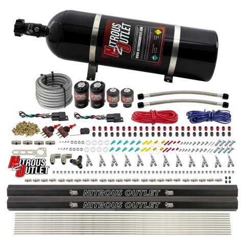 Nitrous Outlet Oxide Systems 00-10398-R-SBT-DS-15 DS 6 Cyl 4 Sol Direct Port Sys w/ Dual Rail Low PSI(15Lb Bottle)(SBT Noz)