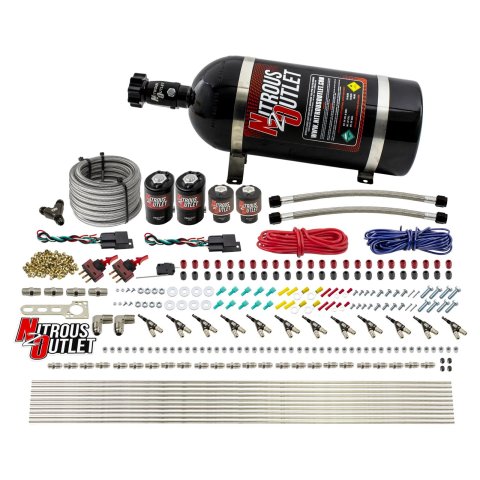 Nitrous Outlet Oxide Systems 00-10399-E85-R-DS-10 DS 6Cyl 4Sol Direct Port Sys w/ Dual Rails E85 Hi PSI(10Lb Bottle)(90° Noz)