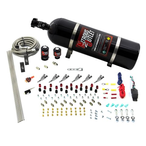 Nitrous Outlet Oxide Systems 00-10399-E85-SBT-15 6 Cyl 2 Sol Direct Port Sys w/ Dist Blocks E85 Hi PSI(15Lb Bottle)(SBT Noz)
