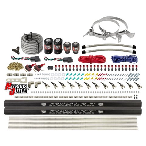 Nitrous Outlet Oxide Systems 00-10399-R-DS-00 DS 6 Cyl 4 Sol Direct Port Sys w/ Dual Rails Hi PSI(No Bottle)(90° Noz)