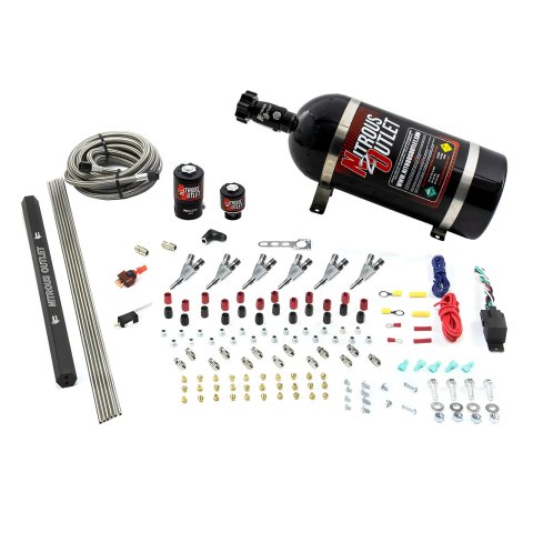 Nitrous Outlet Oxide Systems 00-10399-R-SBT-10 6 Cyl 2 Sol Direct Port Sys w/ Single Rail Hi PSI(10Lb Bottle)(SBT Noz)