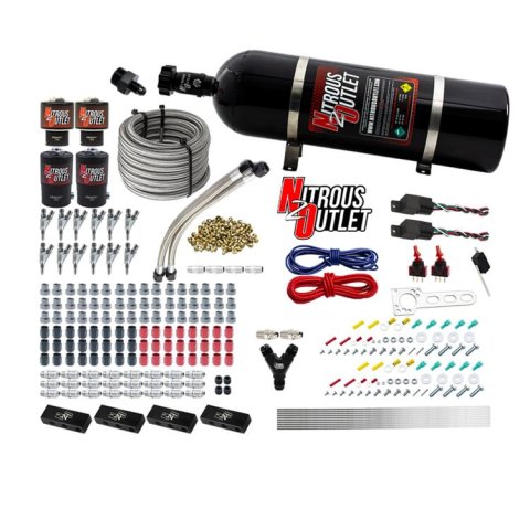Nitrous Outlet Oxide Systems 00-10399-R-SBT-DS-15 DS 6 Cyl 4 Sol Direct Port Sys w/ Dual Rail Hi PSI(15Lb Bottle)(SBT Noz)