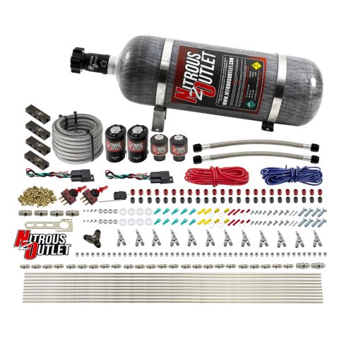 Nitrous Outlet Oxide Systems 00-10399-SBT-DS-12 DS 6 Cyl 4 Sol Direct Port Sys w/ Dist Blocks Hi PSI(12Lb Bottle)(SBT Noz)