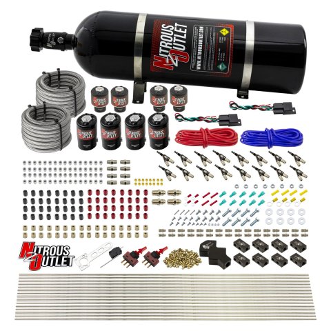 Nitrous Outlet Oxide Systems 00-10433-H-DS-15 DS 8 Cyl 8 Sol Racers Direct Port Sys Low PSI(15Lb Bottle)(90° Noz)