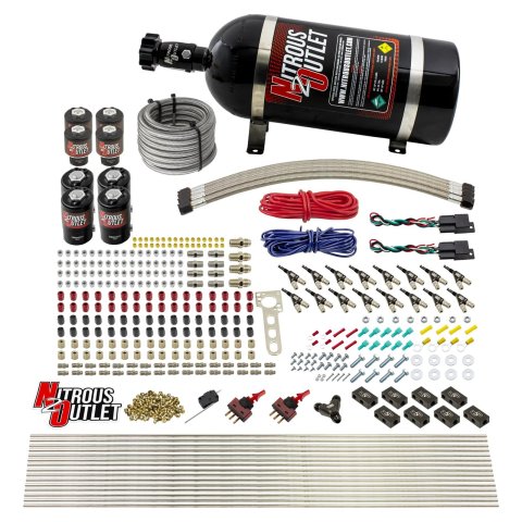Nitrous Outlet Oxide Systems 00-10434-H-DS-10 DS 8 Cyl 8 Sol Racers Direct Port Sys Hi PSI(10Lb Bottle)(90° Noz)