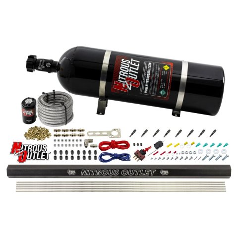Nitrous Outlet Oxide Systems 00-10470-H-R-SBT-15 Dry EFI 8 Cyl 1 Sol Direct Port Sys w/ Single Rail (15Lb Bottle)(SBT Noz)