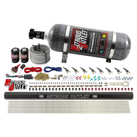 Nitrous Outlet Oxide Systems 00-10472-E85-H-R-12 8 Cyl 2 Sol Direct Port Sys w/ Single Rail E85 Low PSI(12Lb Bottle)90° Noz