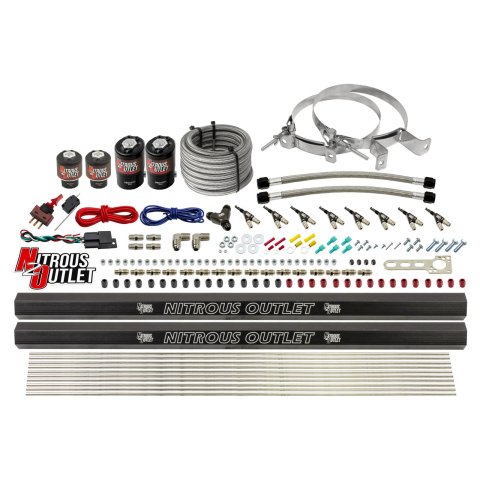 Nitrous Outlet Oxide Systems 00-10474-E85-H-R-00 8 Cyl 4 Sol Direct Port Sys w/ Dual Rails E85 Low PSI(No Bottle)(90° Noz)