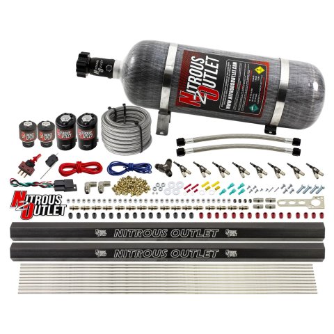 Nitrous Outlet Oxide Systems 00-10474-E85-L-R-12 8 Cyl 4 Sol Direct Port Sys w/ Dual Rails E85 Low PSI(12Lb Bottle) 90°Noz