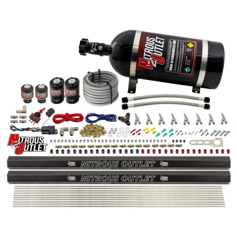 Nitrous Outlet Oxide Systems 00-10474-H-R-SBT-10 8 Cyl 4 Sol Direct Port Sys w/ Dual Rails Low PSI(10Lb Bottle)(SBT Noz)