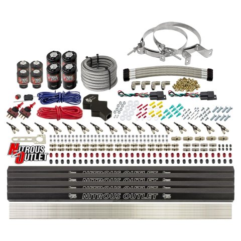 Nitrous Outlet Oxide Systems 00-10474-L-R-DS-00 DS 8 Cyl 8 Sol Direct Port Sys w/ Quad Rails Low PSI(No Bottle)(90° Noz)