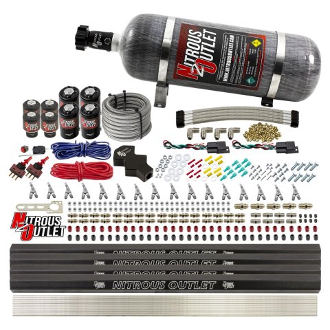Nitrous Outlet Oxide Systems 00-10474-L-R-SBT-DS-12 DS 8 Cyl 8 Sol Direct Port Sys w/ Quad Rails Low PSI(12Lb Bottle)(SBT Noz)