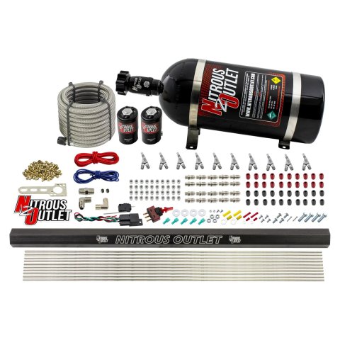 Nitrous Outlet Oxide Systems 00-10495-R-SBT-10 10 Cyl 2 Sol Direct Port Sys w/ Single Rail Hi PSI(10Lb Bottle)(SBT Noz)