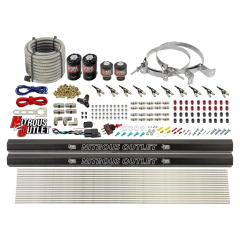 Nitrous Outlet Oxide Systems 00-10496-ALC-R-00 10 Cyl 4 Sol Direct Port Sys w/ Dual Rails ALC Low PSI(No Bottle)(90° Noz)