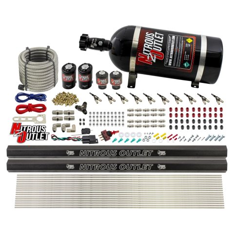 Nitrous Outlet Oxide Systems 00-10496-ALC-R-10 10 Cyl 4 Sol Direct Port Sys w/ Dual Rails ALC Low PSI(10Lb Bottle)90° Noz