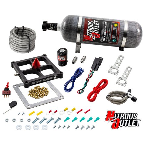 Nitrous Outlet Oxide Systems 00-10677-GEN4-12 Systems, 4500 Stinger 4 Dry System - Braided Hoses/.122 Solenoid/Universal Solenoid Bracket - (50-500 HP)(12lb Bottle)