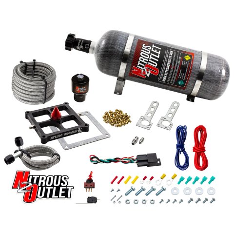 Nitrous Outlet Oxide Systems 00-10678-GEN4-12 Systems, 4500 Stinger 4 Dry Race System - Braided Hoses/.178 Trashcan Solenoid/Universal Solenoid Bracket - (50-600 HP)(12lb Bot