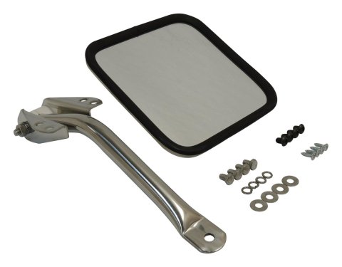 RT Off-Road Side Windshield Mirrors RT30007 View Mirror, Driver Side, Replacement, Rectangular, Flat, Manual, Polished Stainless Housing, Jeep, Each