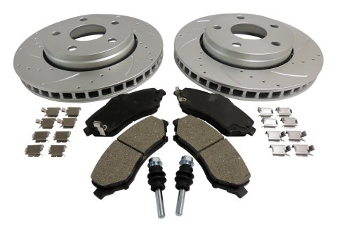 RT Off-Road Performance Brake Kits RT31027 Rotors and Pads, Cross-drilled and Slotted Surface, Semi-metallic Pads, Jeep, Kit