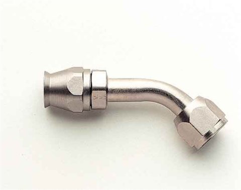 Fitting - Hose End - AC Refrigerant - 45 Degree - 6 AN Hose to 6 AN Female O-Ring - Steel - Nickel Plated - Each