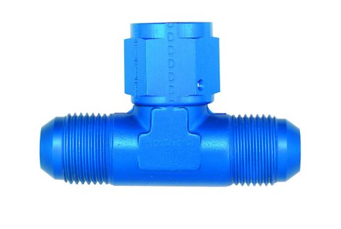 Fitting - Adapter Tee - 8 AN Female x 8 AN Male x 8 AN Male - Aluminum - Blue Anodized - Each