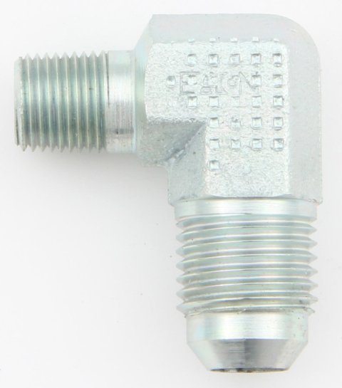 Fitting - Adapter - 90 Degree - 6 AN Male to 1/8 in NPT Male - Steel - Zinc Plated - Each