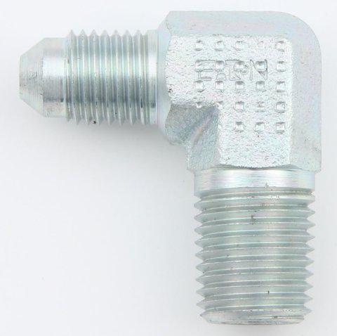 Fitting - Adapter - 90 Degree - 6 AN Male to 1/4 in NPT Male - Steel - Zinc Plated - Each
