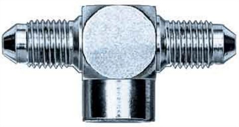 Fitting - Adapter Tee - 3 AN Male x 3 AN Male x 3/8-24 in Inverted Flare Female - Steel - Zinc Plated - 3/16 in Hardline - Each